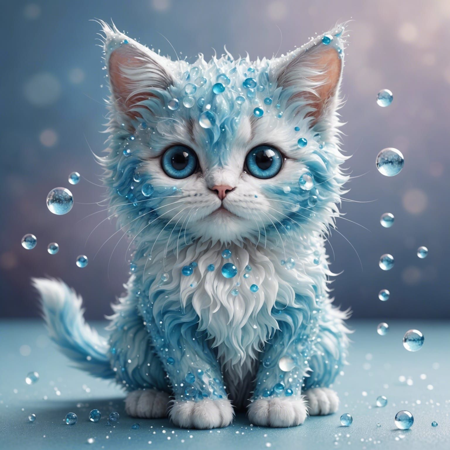 Pastel Blue Fairy Cat Made of Water
