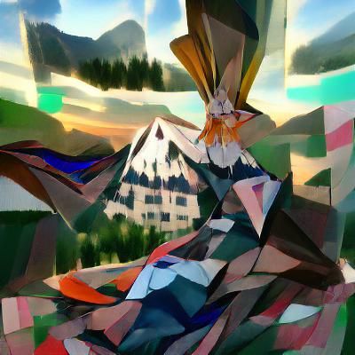 Abstract Cubist Alice in Wonderland Mountain Hotel