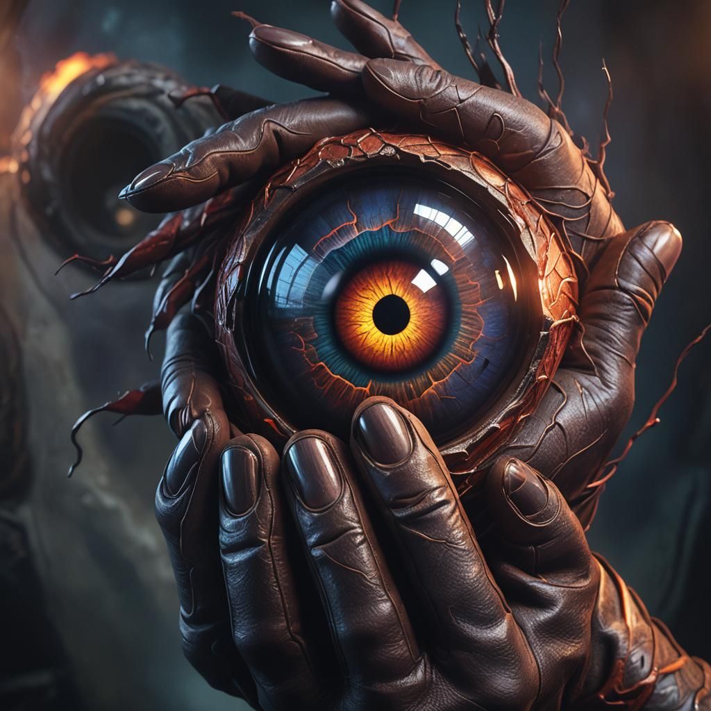 Glowing Eyeball in Hand: Dark Magic Concept Art