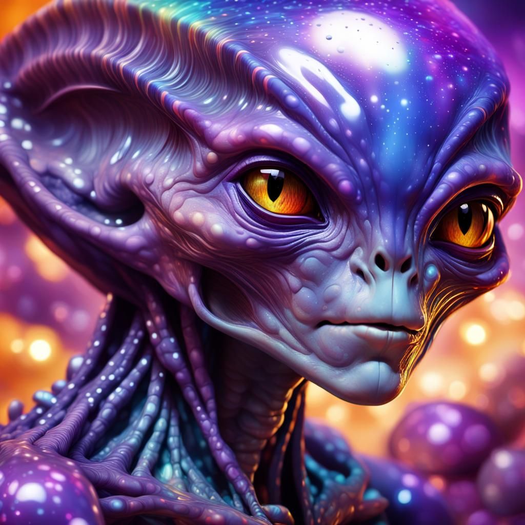 Hyperrealistic Alien Portrait with Iridescent Skin