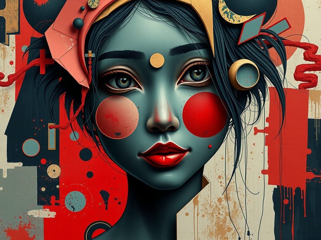 Ethereal Girl in Vibrant Geometric Wonderland