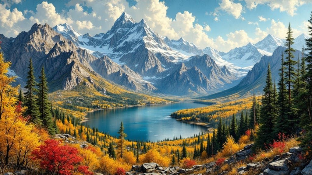 Rocky Mountains in Autumn: Panoramic Lake and Aspen Valley