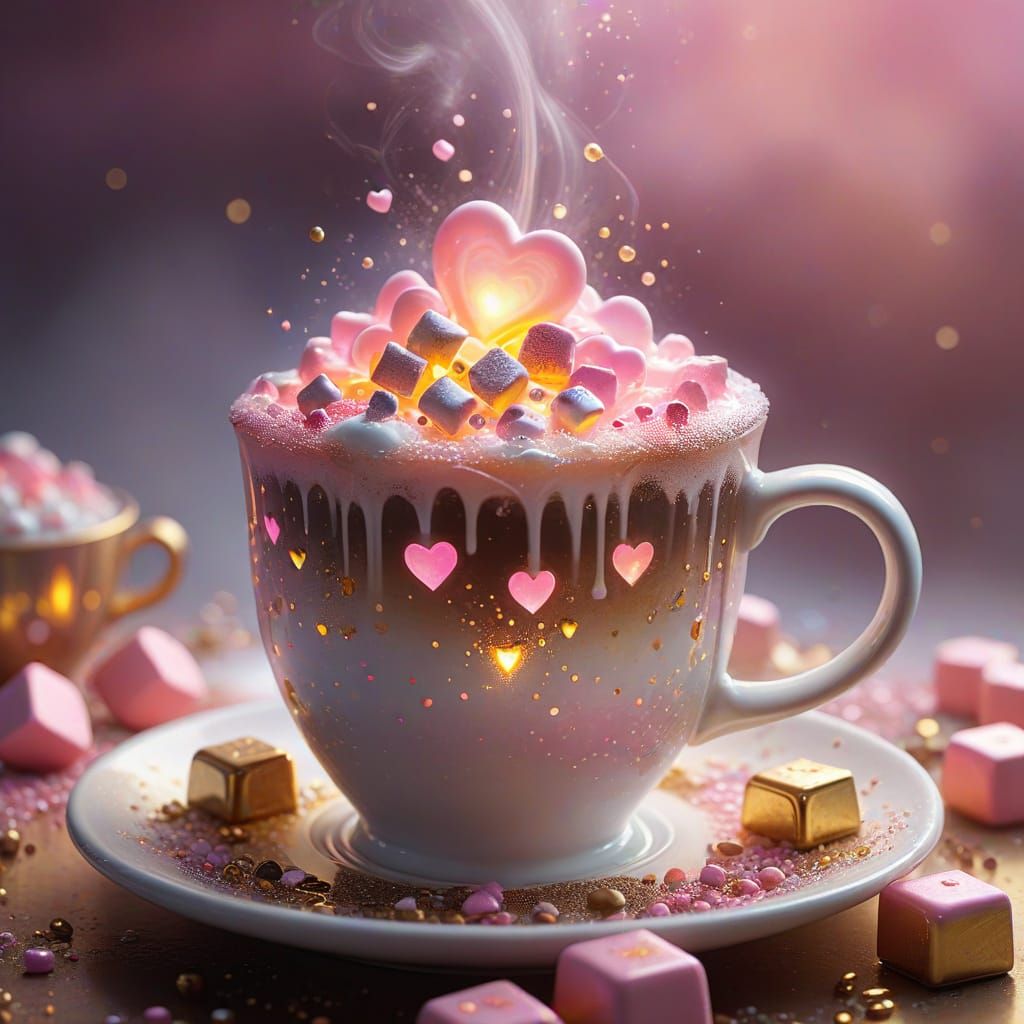 Ethereal Fantasy Coffee Cup with Neon Hearts