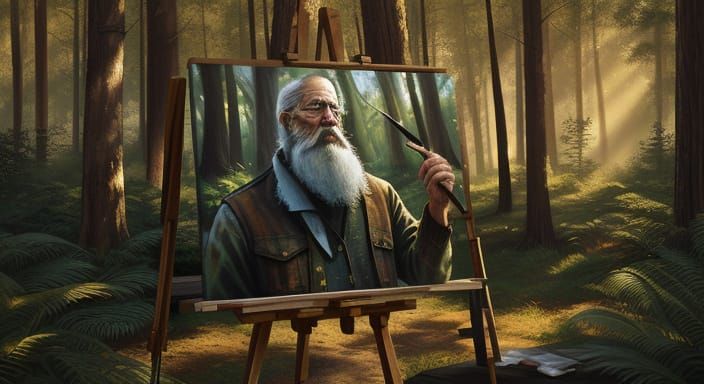 Painterly Scene of an Old Man Painting Outdoors