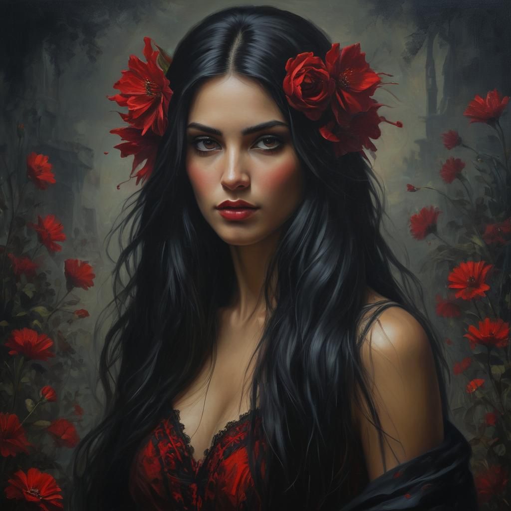 portrait of a stunning Gipsy woman,   a dark fantasy , Roman...