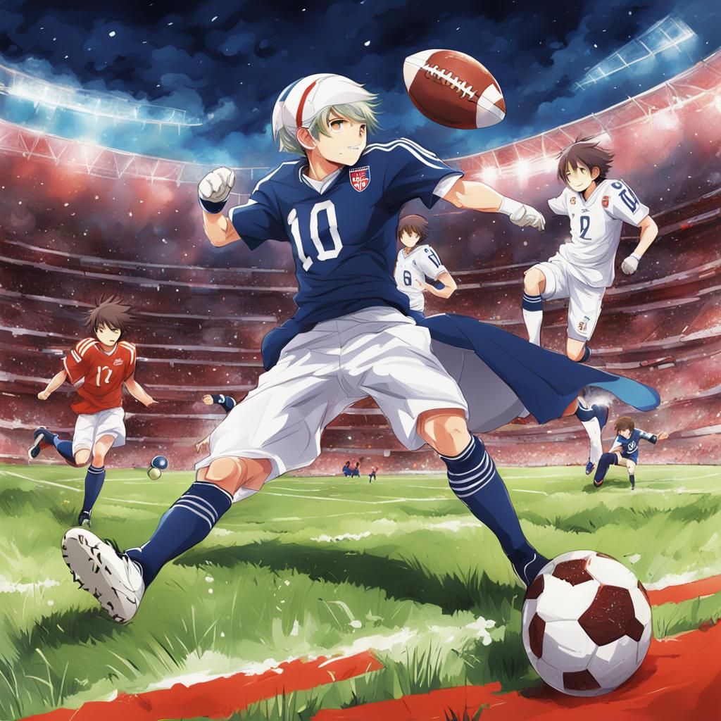 Anime-Inspired Football Scene in Manga Style