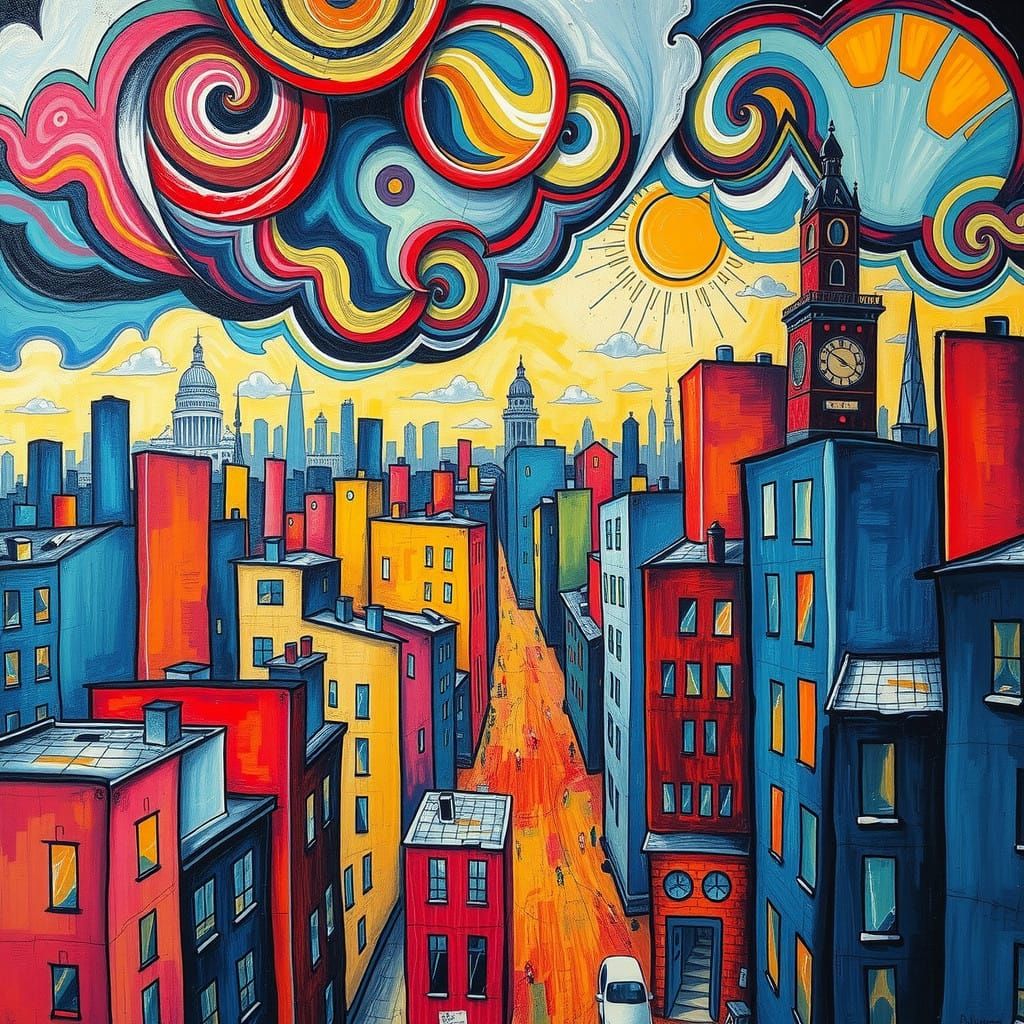 Distorted Cityscape in Intense Expressionist Style