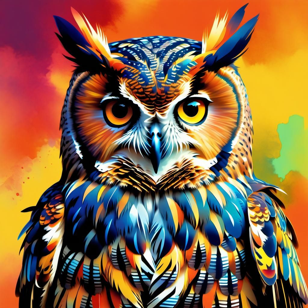 Colorful Owl Portrait in Digital Watercolour Style
