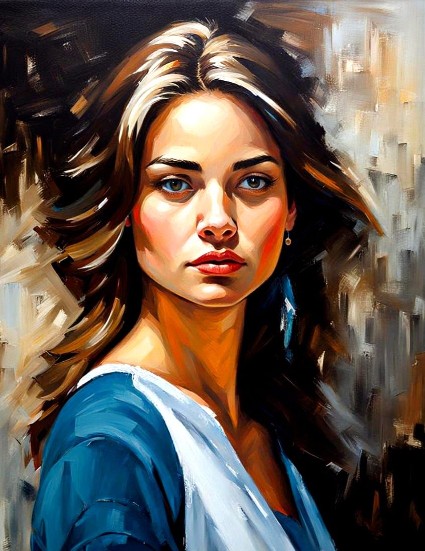 Stunning Young Woman Portrait in Impasto Oil