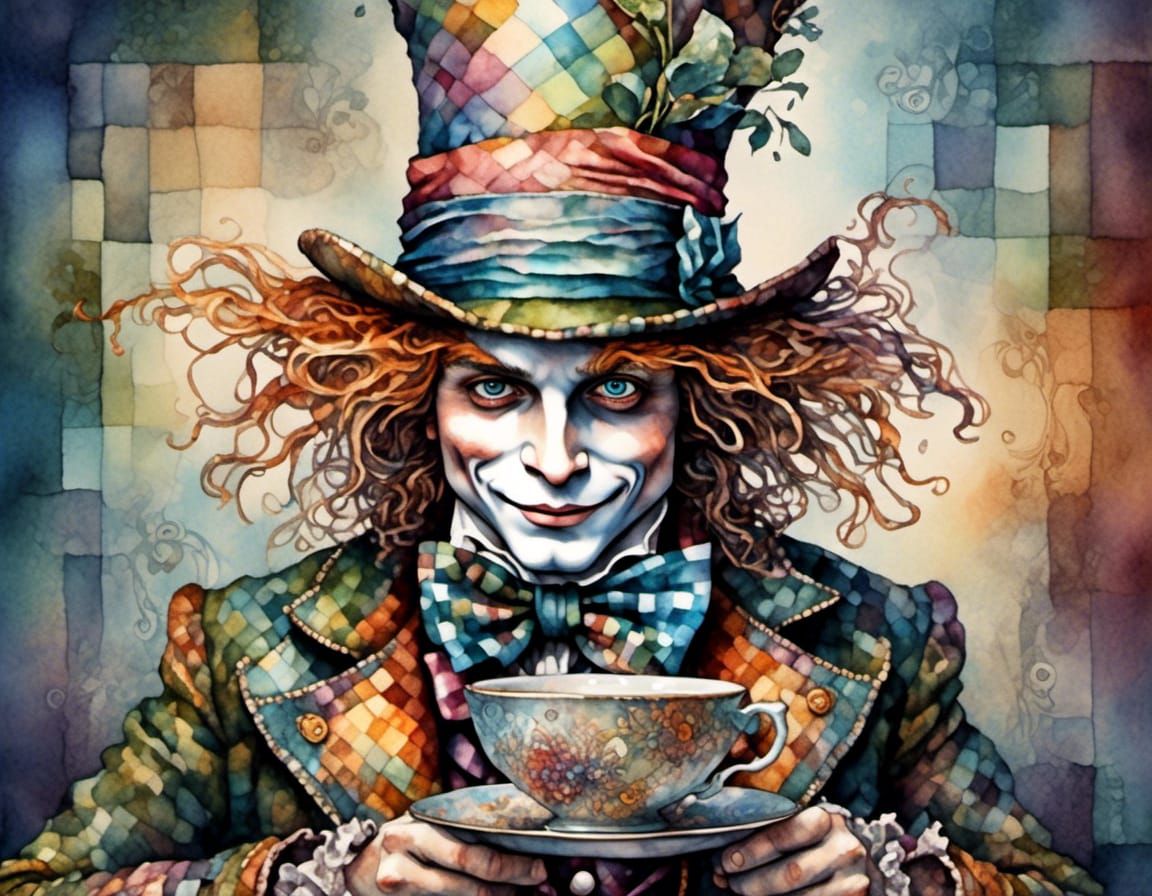 Whimsical Mad Hatter Watercolor Tea Party