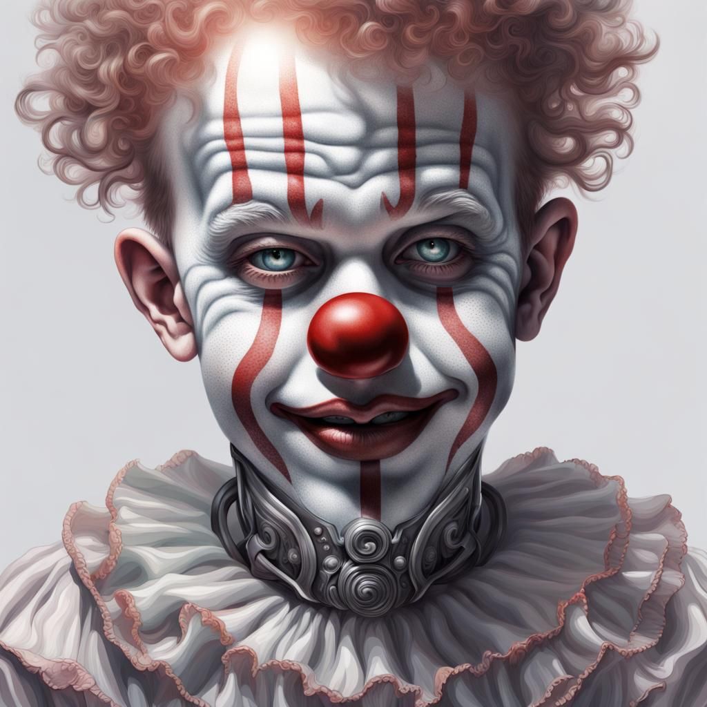 Hyperrealistic Cyborg Clown Portrait in Pastel Tones