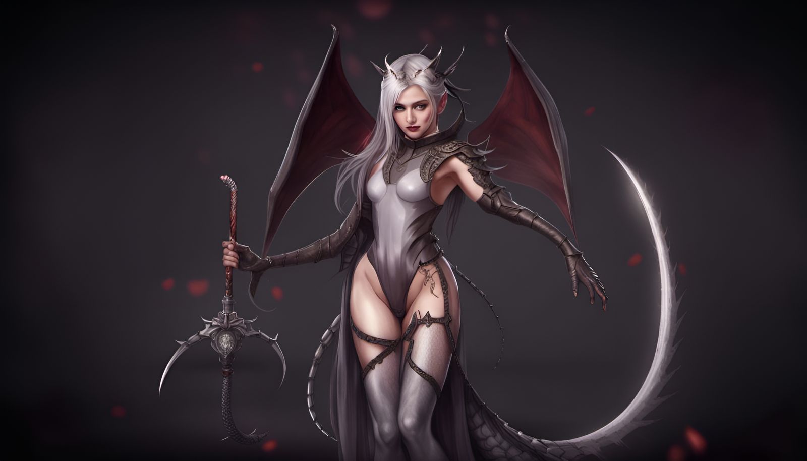 Dragon Girl Warrior with Scythe and Wings