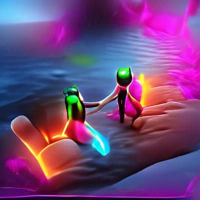 Iridescent Neon Hands in 3D Concept Art