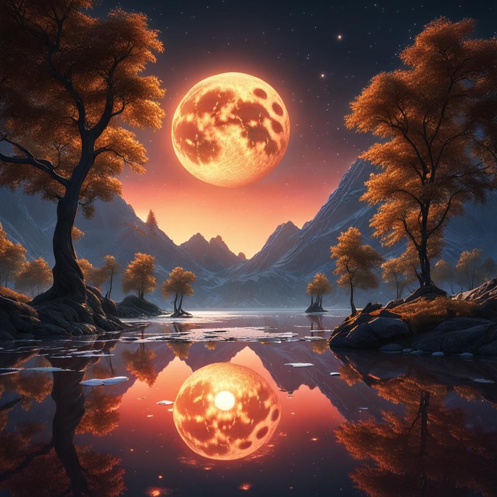 Sparkling Moon Reflection on Silent River