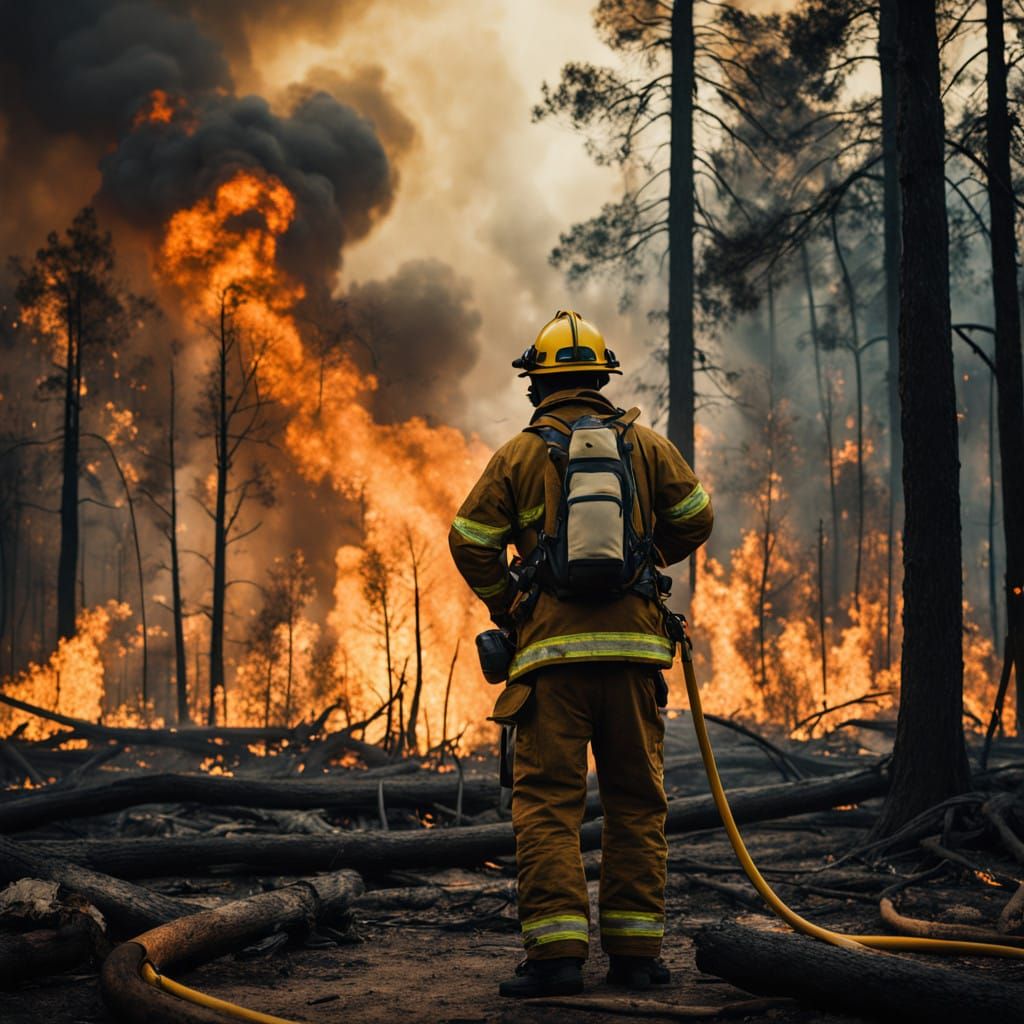 Firefighter Battles Raging Forest Inferno in Cinematic Style