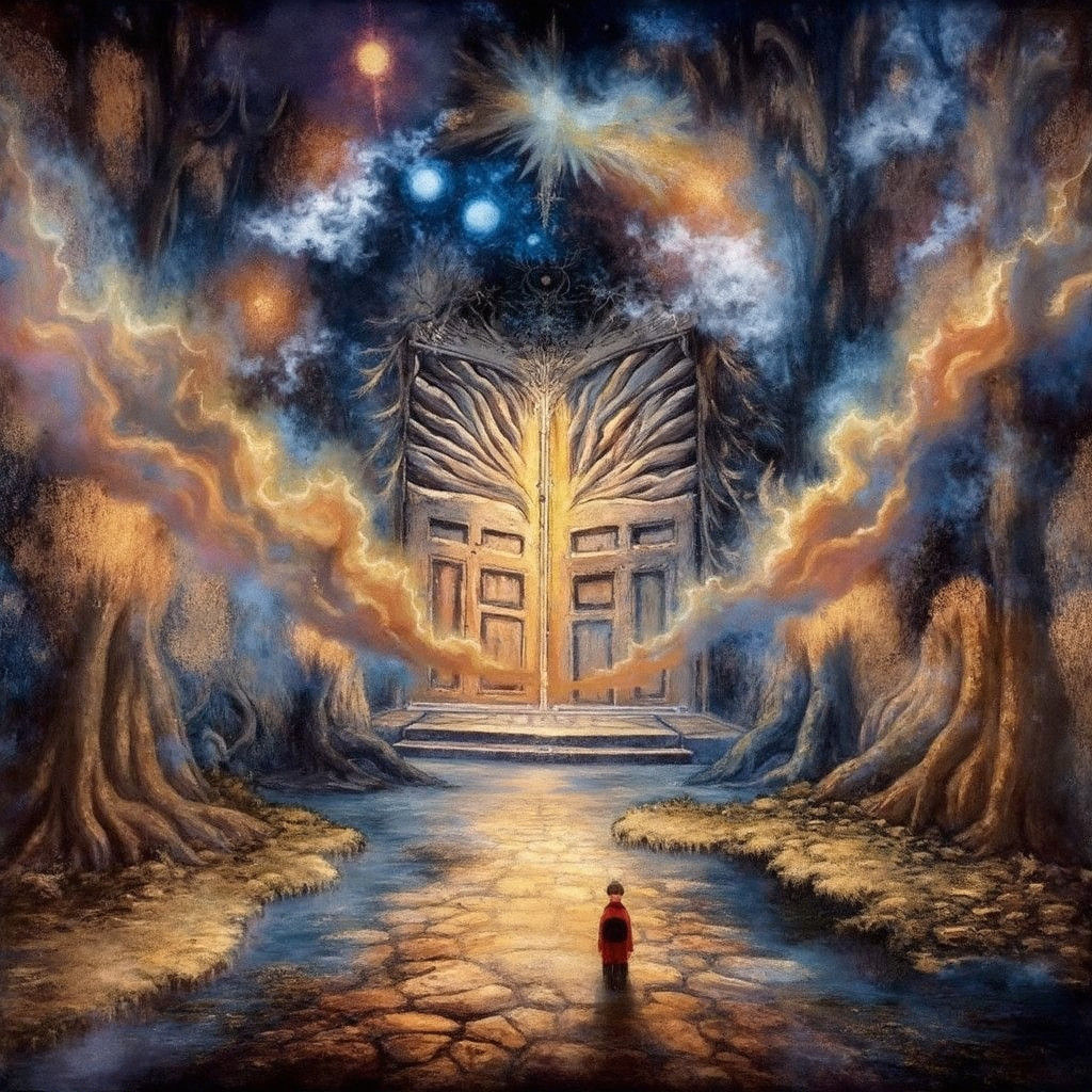 Mysterious Doorway to Mystical Realm in Oil Painting