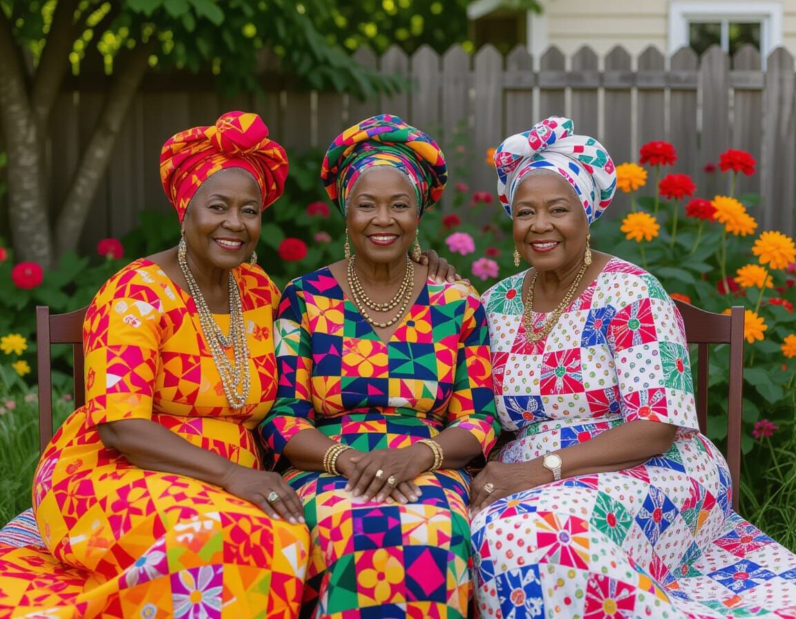 Three Black Women in a Folk Art Collage