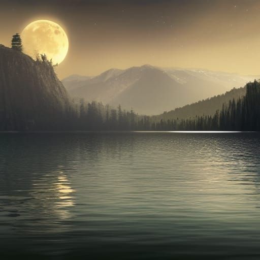 Epic Moonlit Lake: Digital Matte Painting