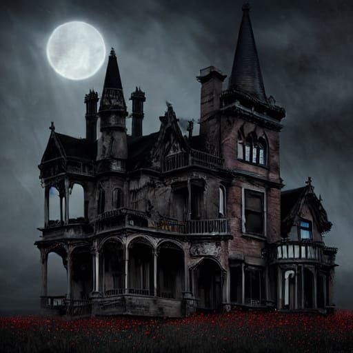 Haunted Victorian Mansion with Spectral Figures and Luminesc...