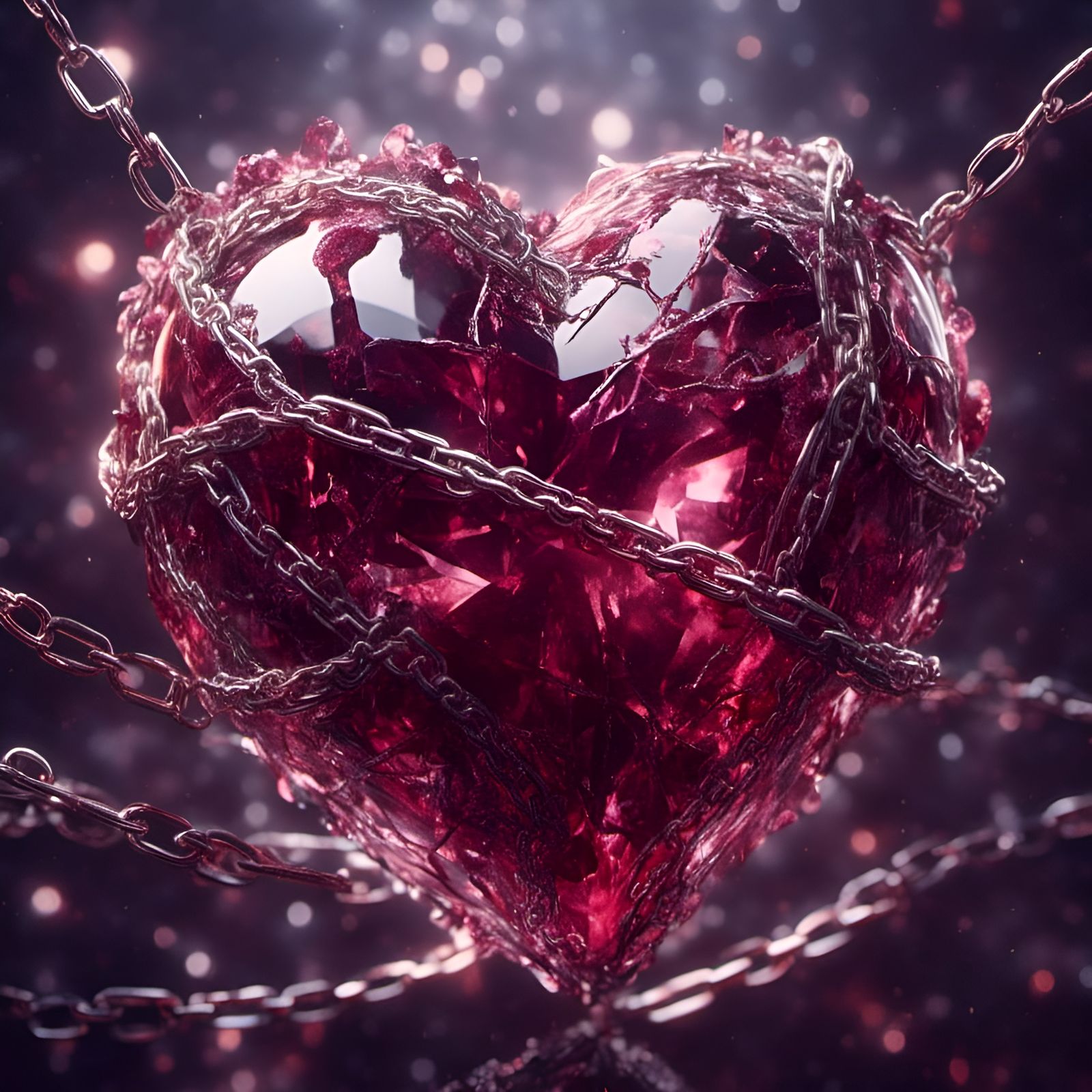 Crystal Heart in Chains: 3D Rendered Art