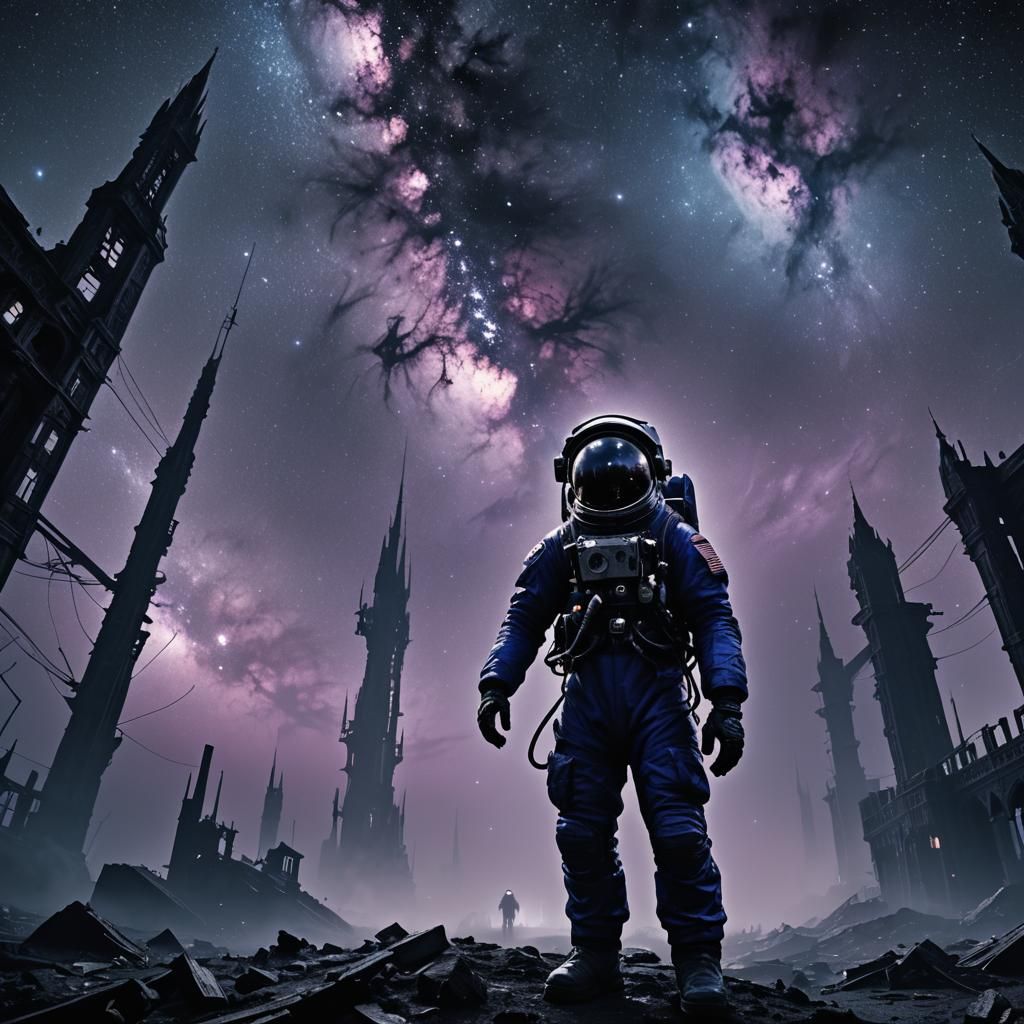 Astronaut Tortured in Gothic Galaxy: Dark Surrealism