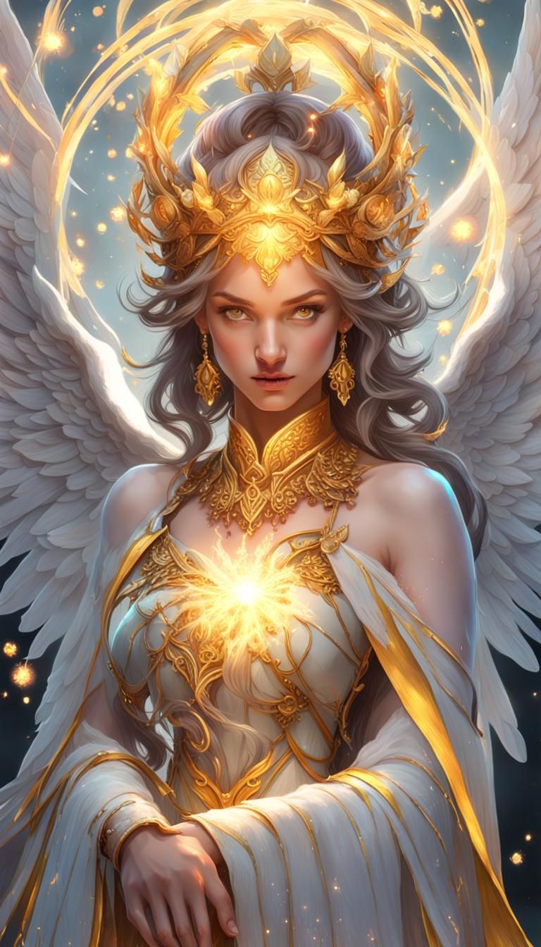 Angel Empress with Holy Fire Crown: Art Nouveau Portrait