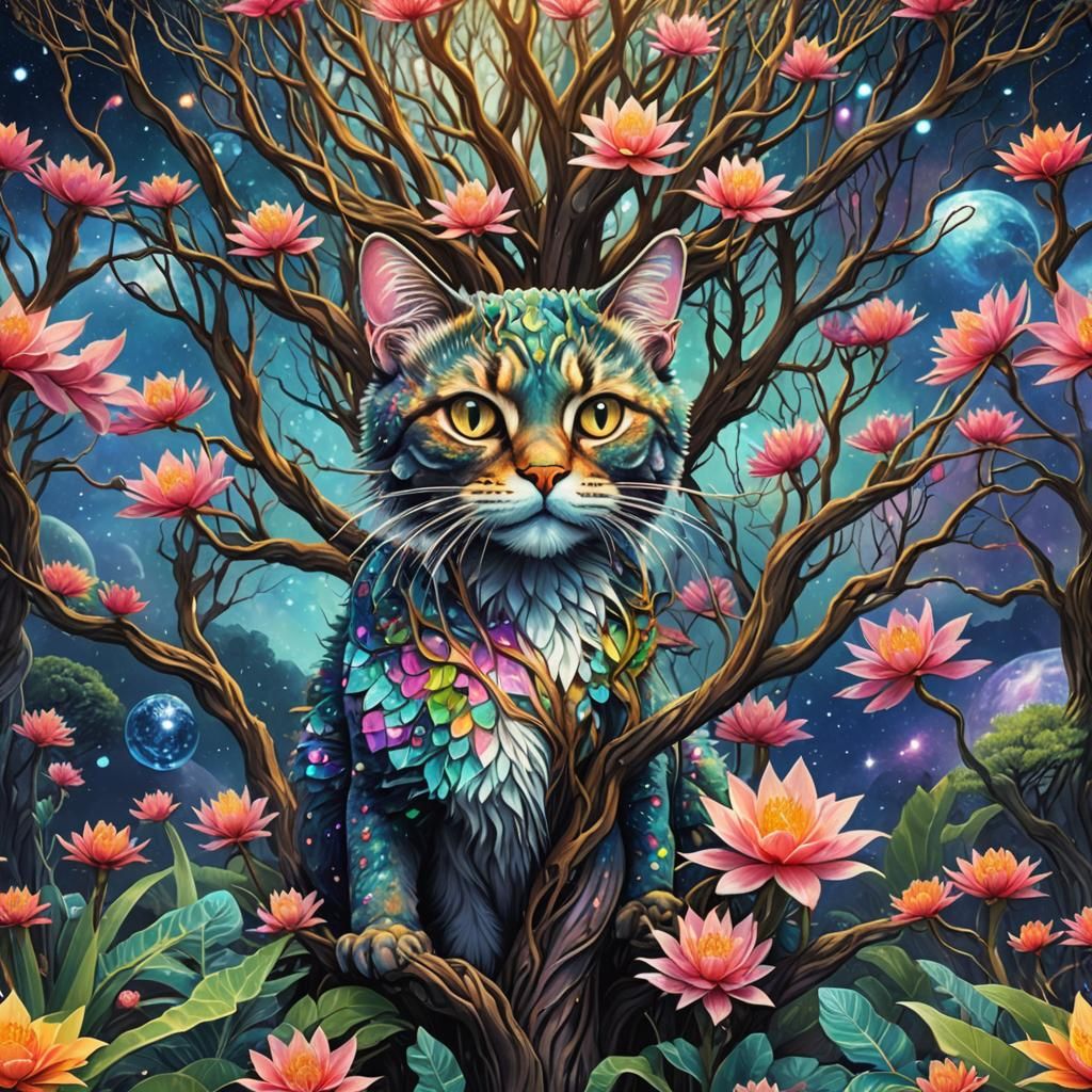 Dragon Cat in Astral Nature Scene