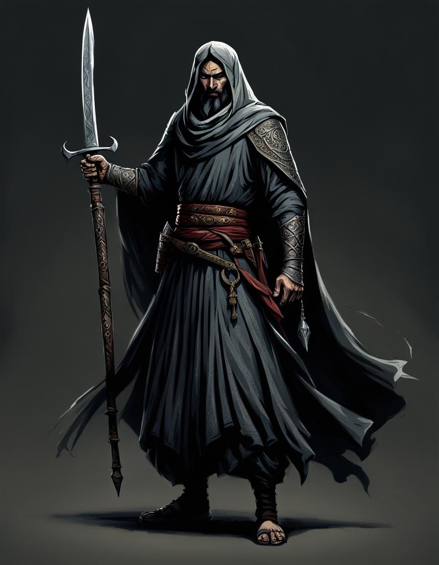Arabian Dervish with Scimitar in Dark Fantasy Art