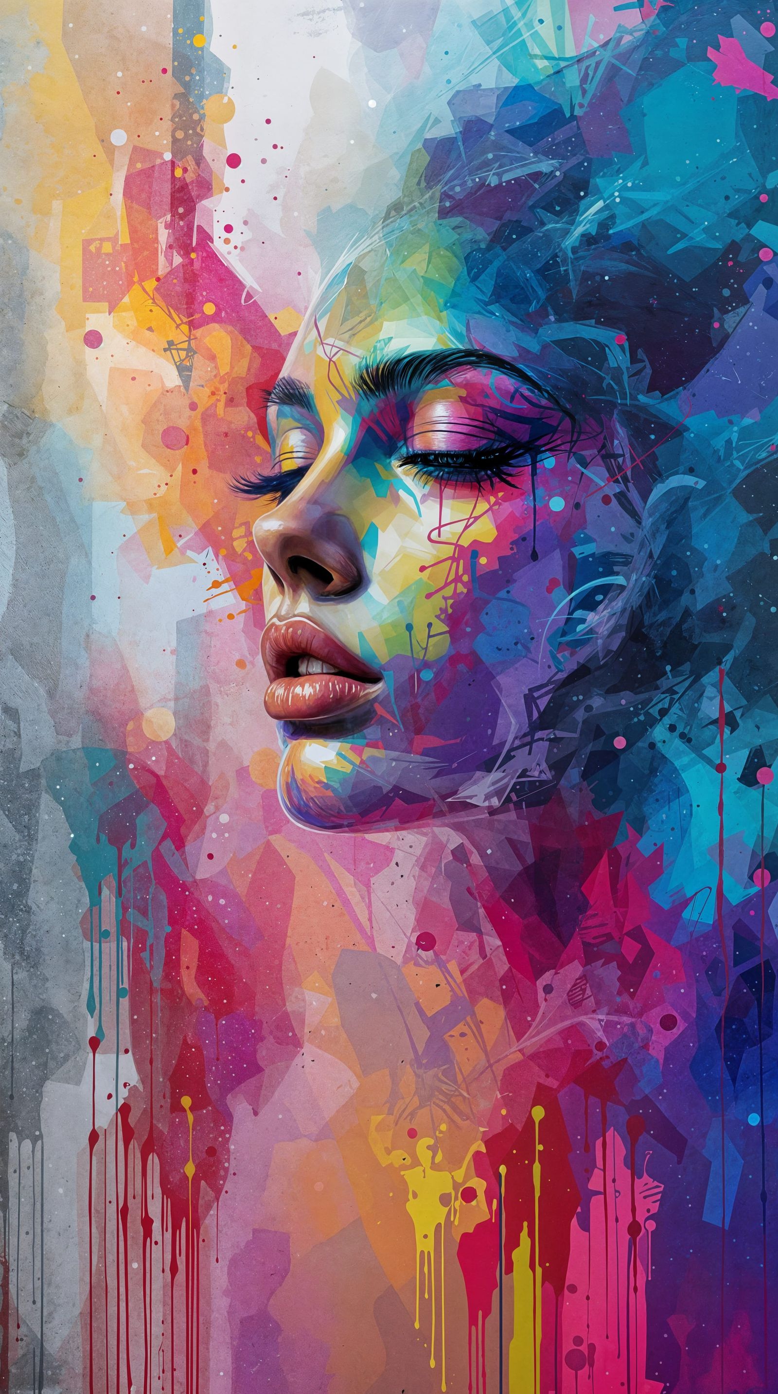 Vibrant Street Art Portrait in Misty Urban Landscape