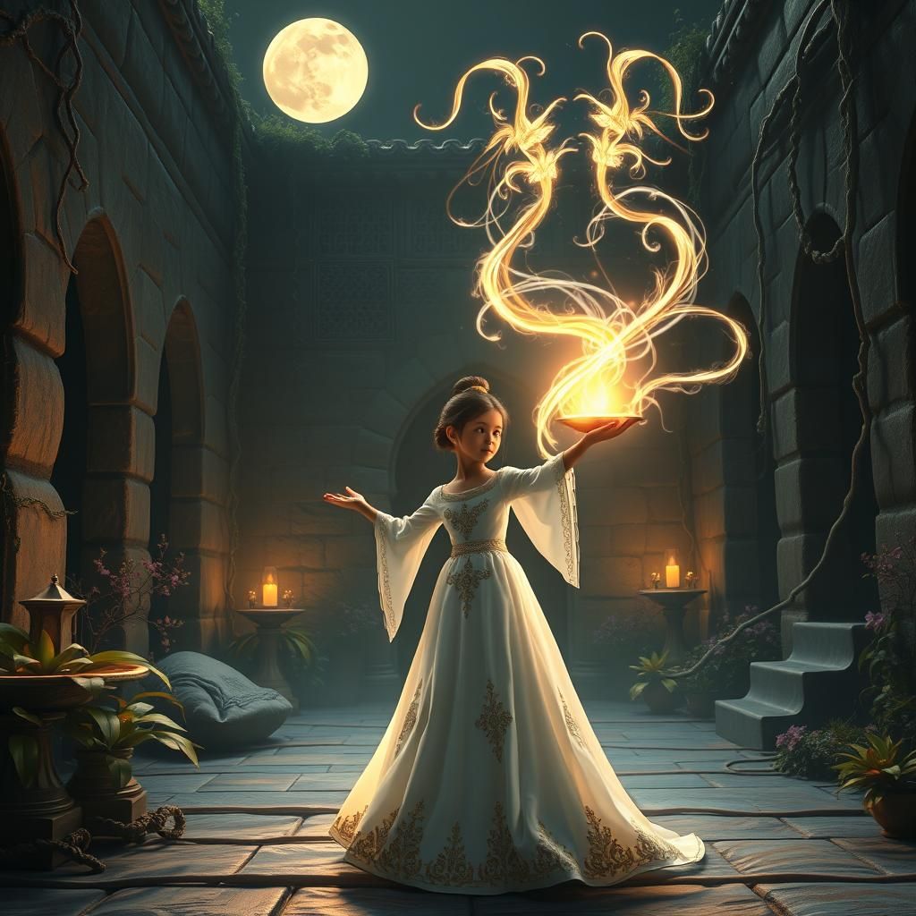 Mysterious Moonlit Djinn Emerges in Fantasy Art Style