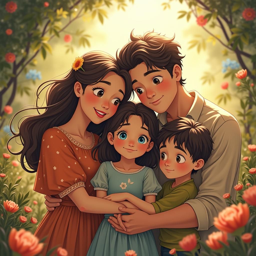 Joyful Family Portrait in Fantasy Style