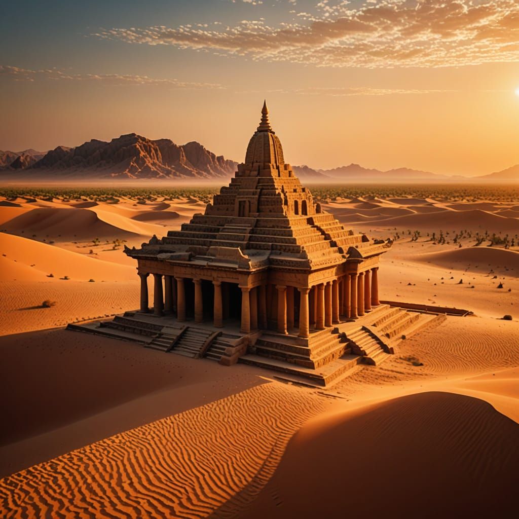 Ancient Temple in Abstract Desert Landscape