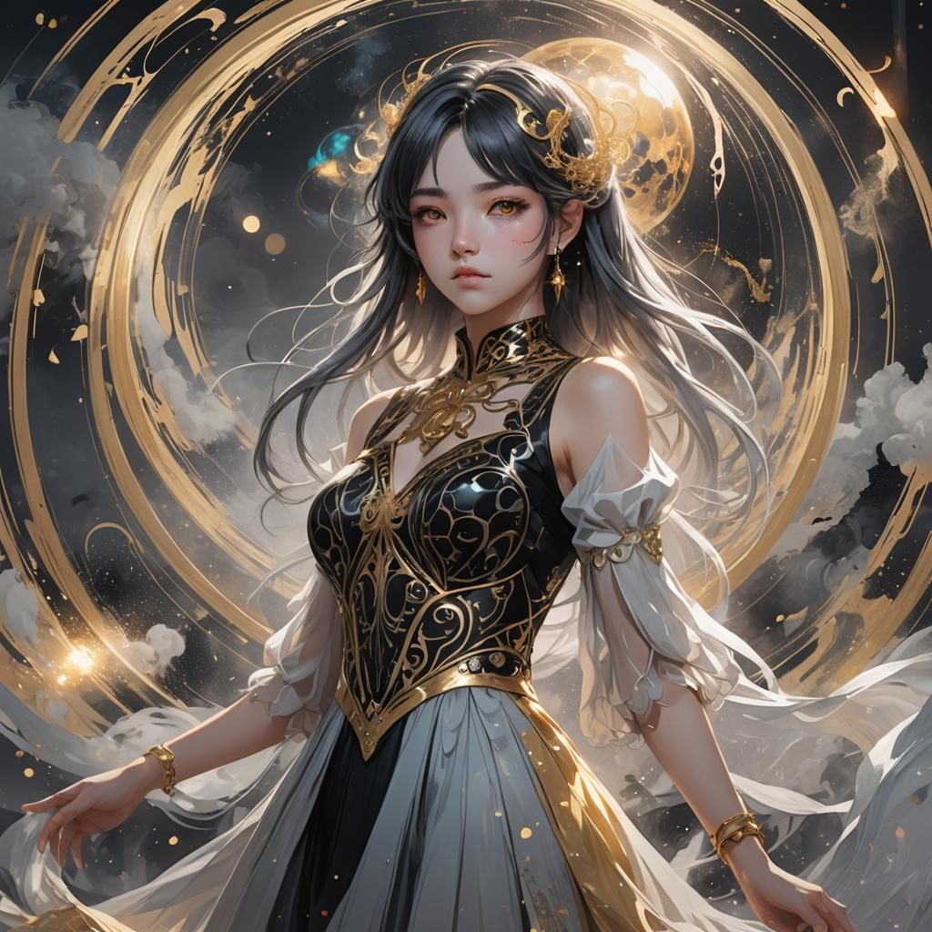 Mystical Girl in Orb: Anime-Inspired Digital Art