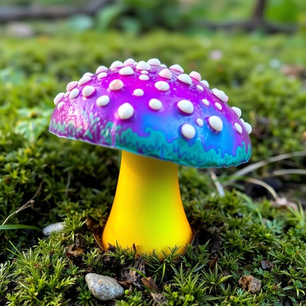 Vibrant Rainbow Mushroom in Enchanted Forest
