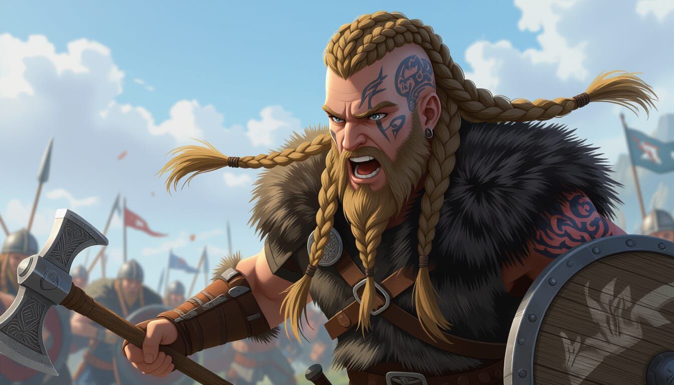 Anime Viking Warrior Charging in Battle
