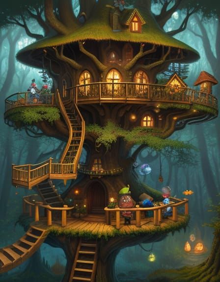 Whimsical Treehouse in an Enchanted Forest