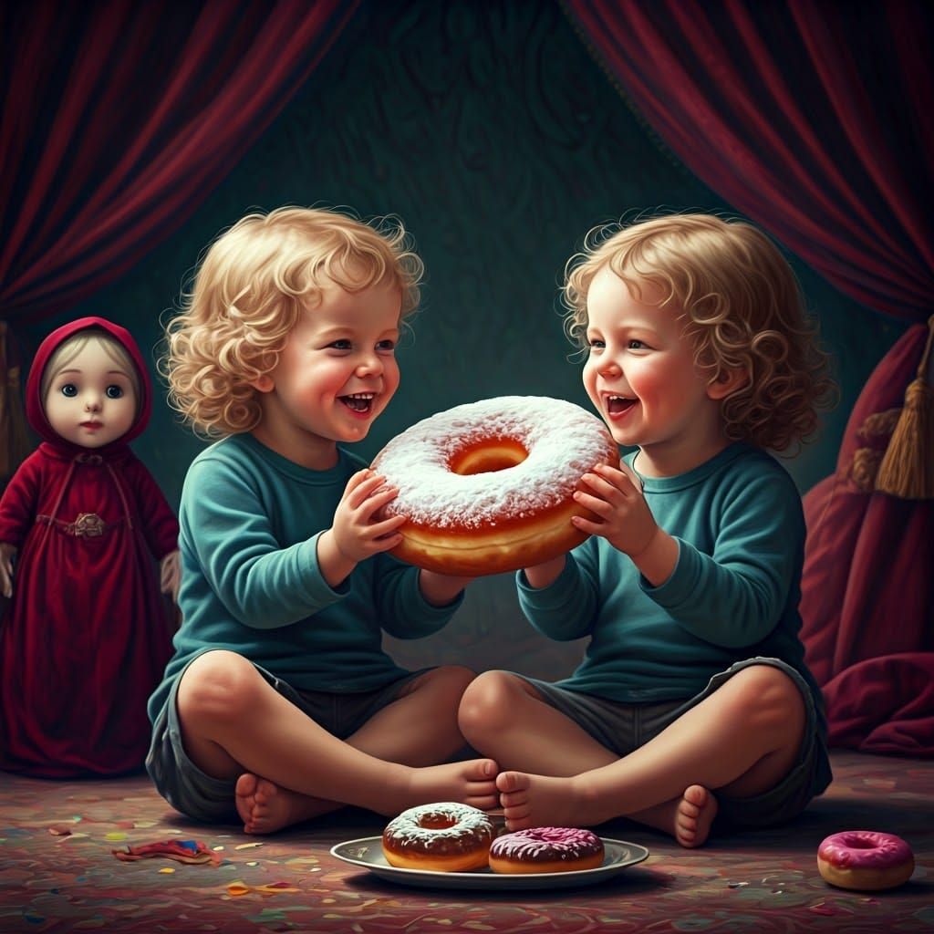 Mischievous Munchkins Share a Sweet Treat