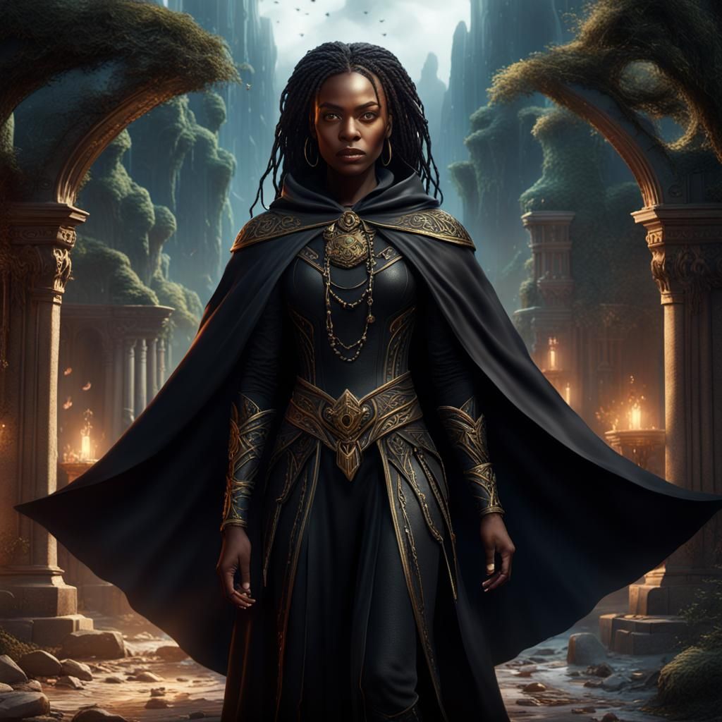 Black Goddess in Cloak: Fantasy Concept Art