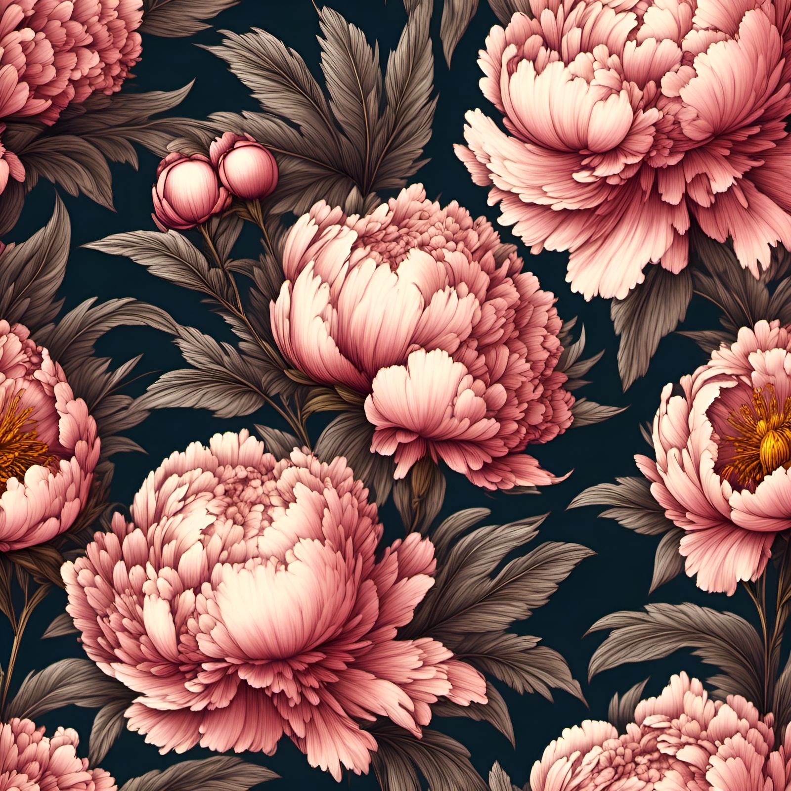 Peony Flower Stamp in Mid-Century Illustration Style