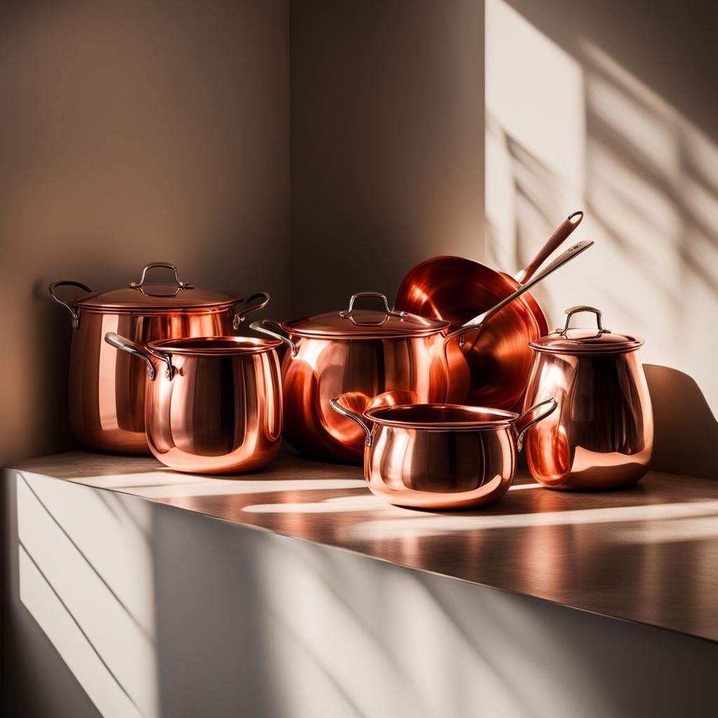 Copper Pots Still Life in Natural Light