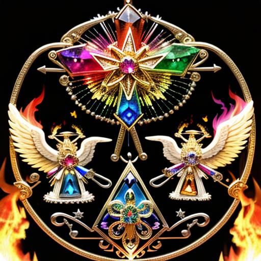 Angelic Bull with Rainbow, Fire, and Crystals