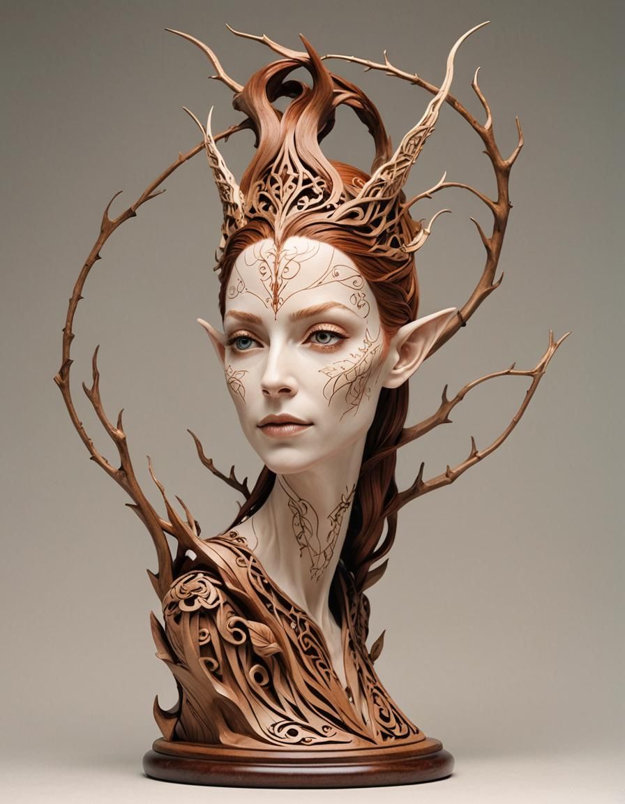 Wood Elf Portrait in Pen and Ink