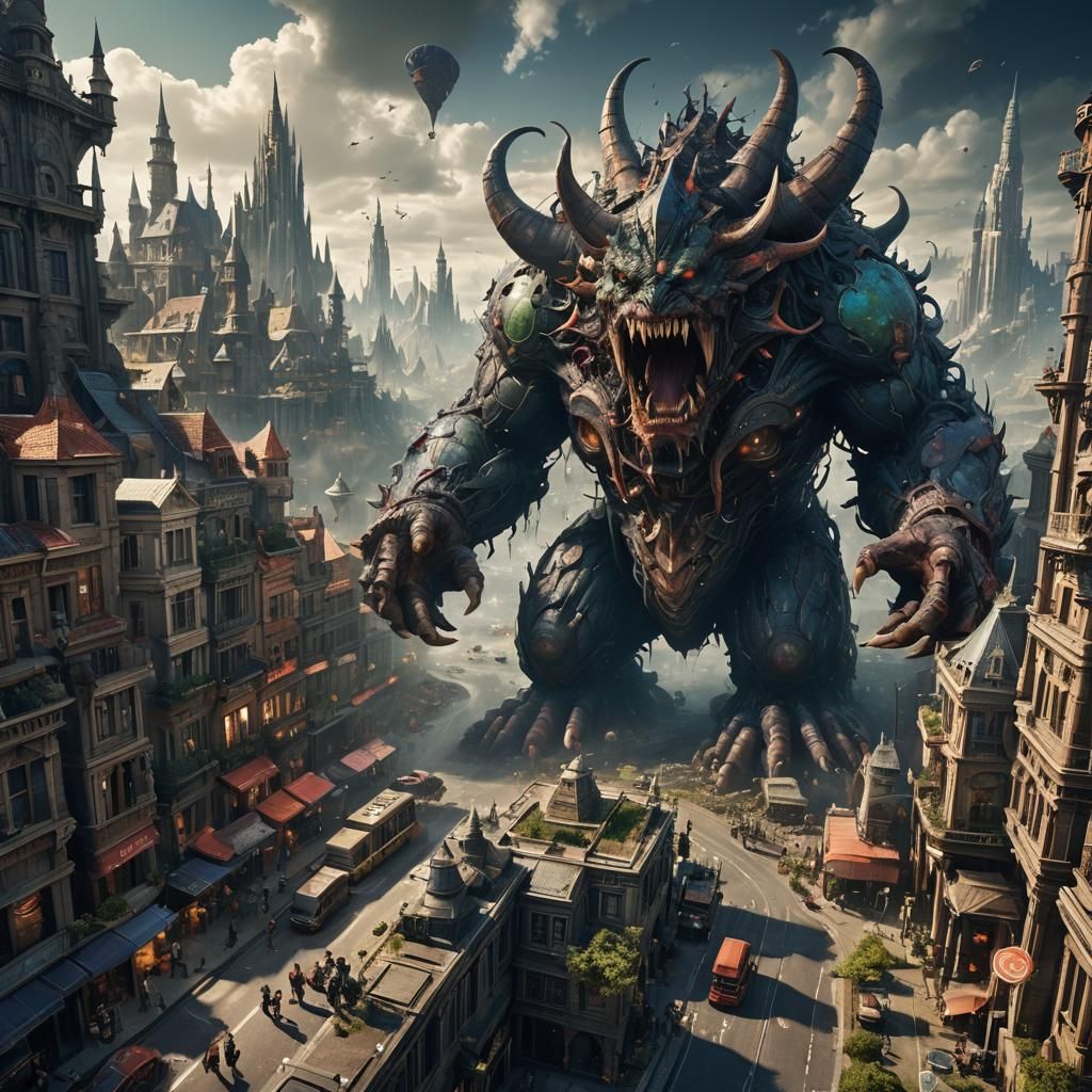 Gigantic Monster Emerges in Futuristic City