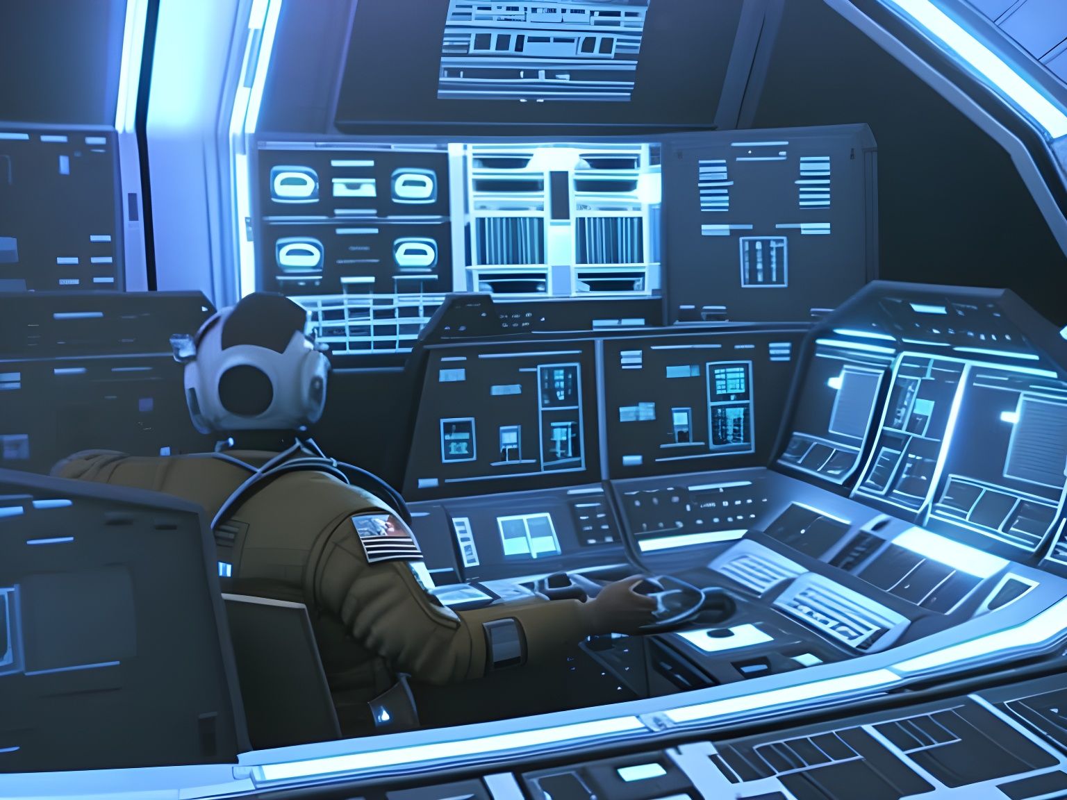 Astronaut at Space Station Control Panel: Cel-Shaded Render