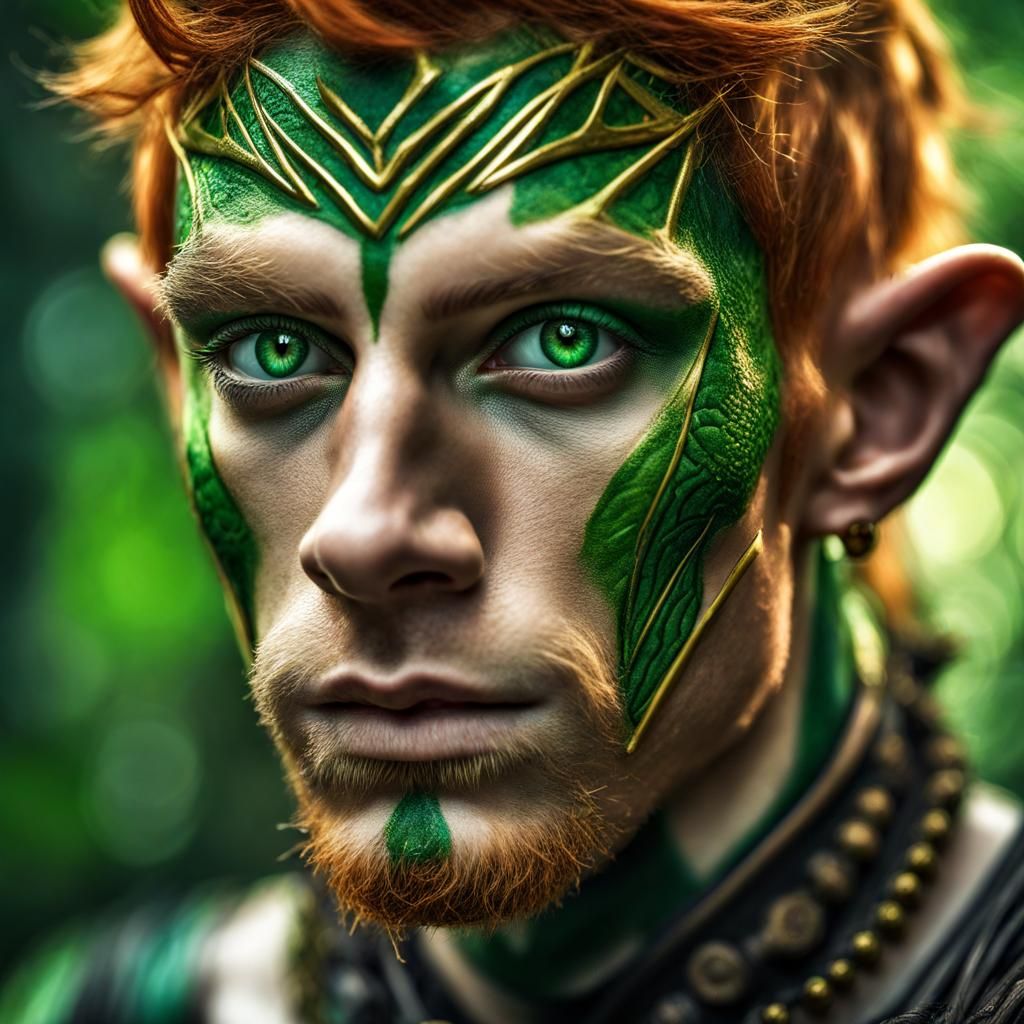 Hyperrealistic Portrait of a Wood Elf with Piercing