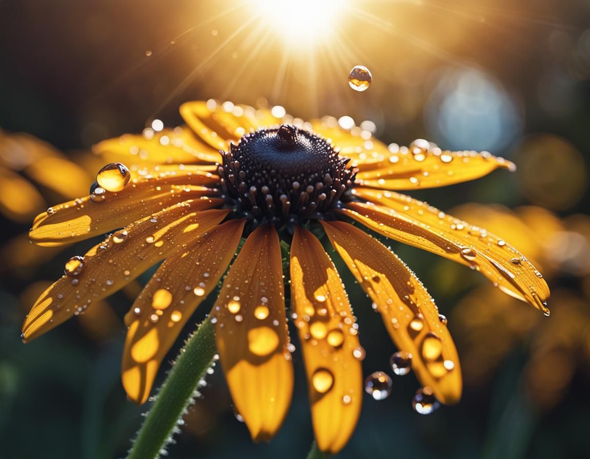 Black-Eyed Susan with Morning Dew: Hyperrealistic Macro