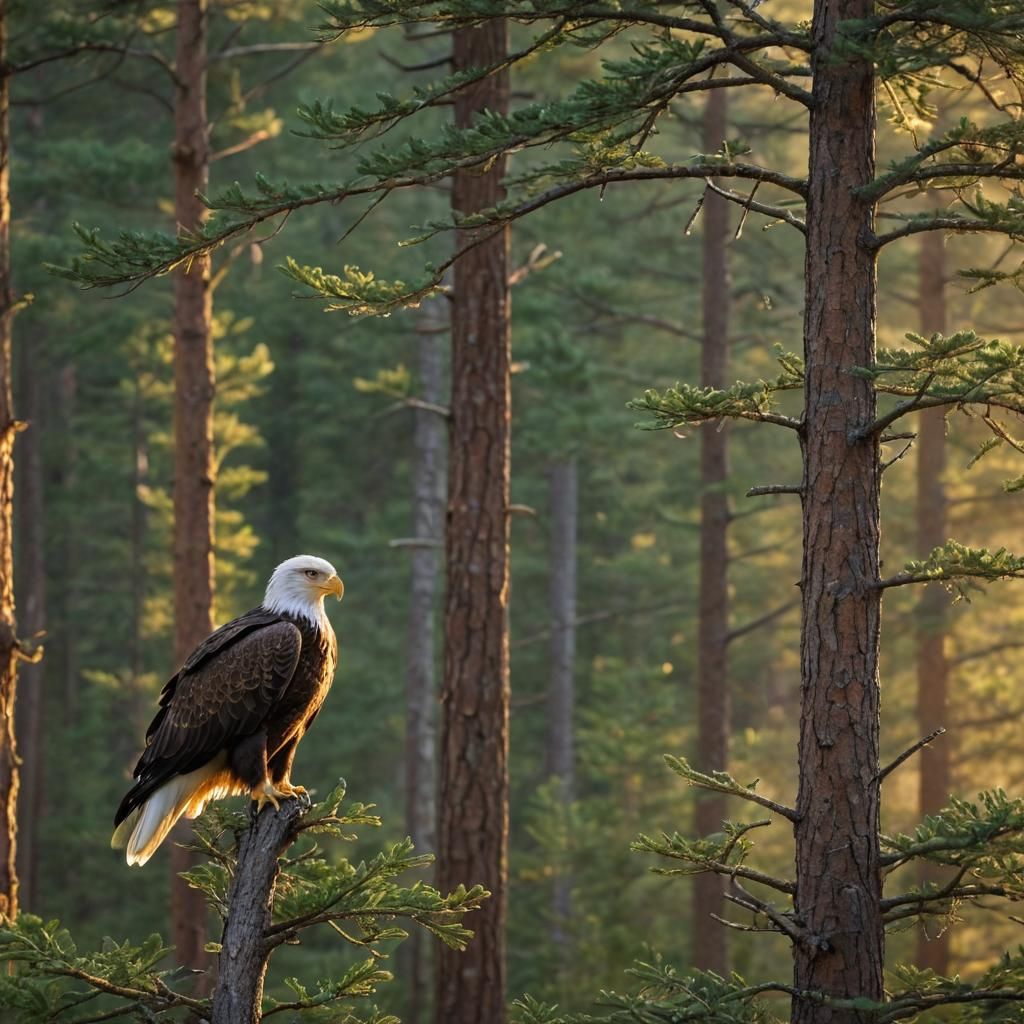 Majestic Eagle Perched on Pine: Wildlife Photography