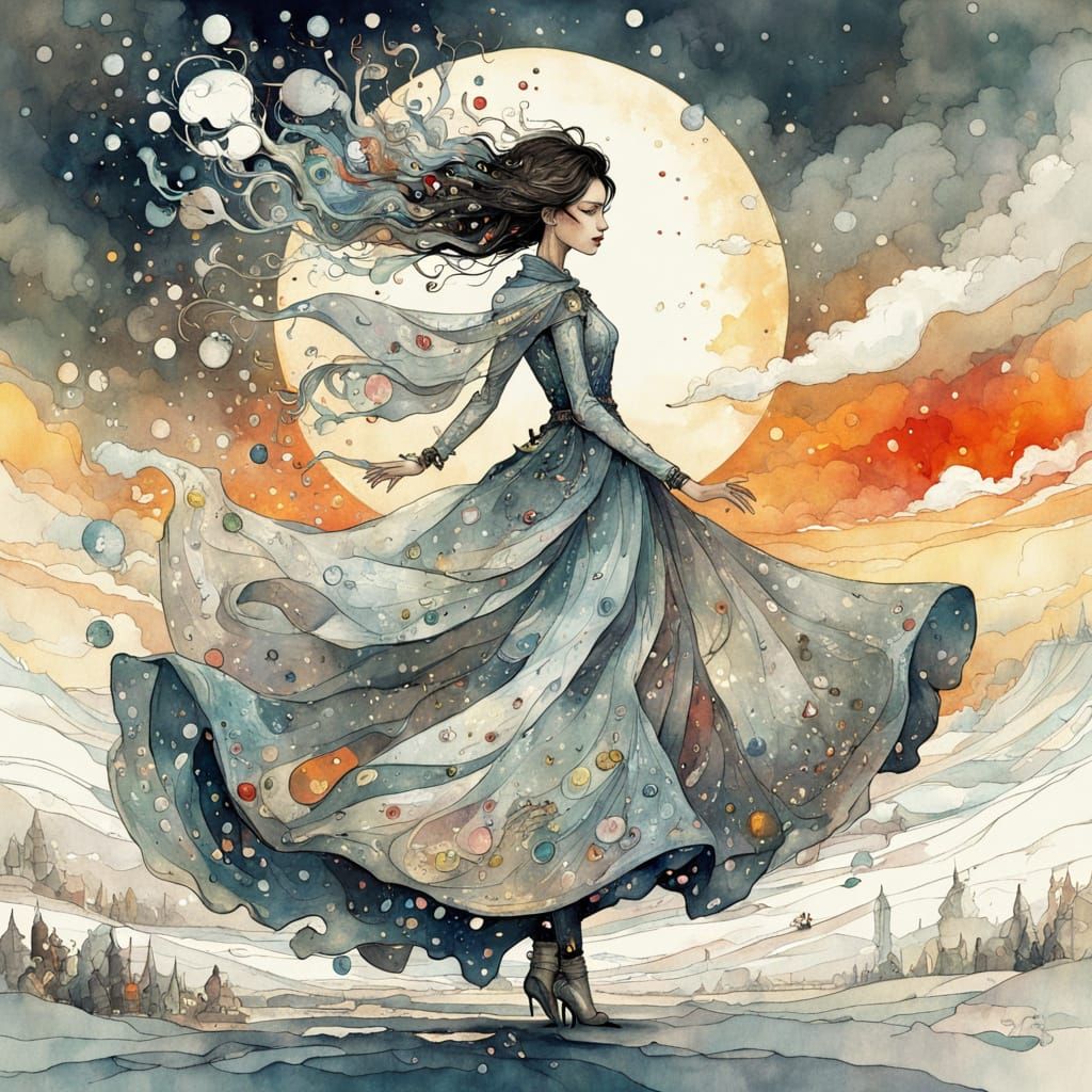 Winter Landscape Dance in Alcohol Ink Style