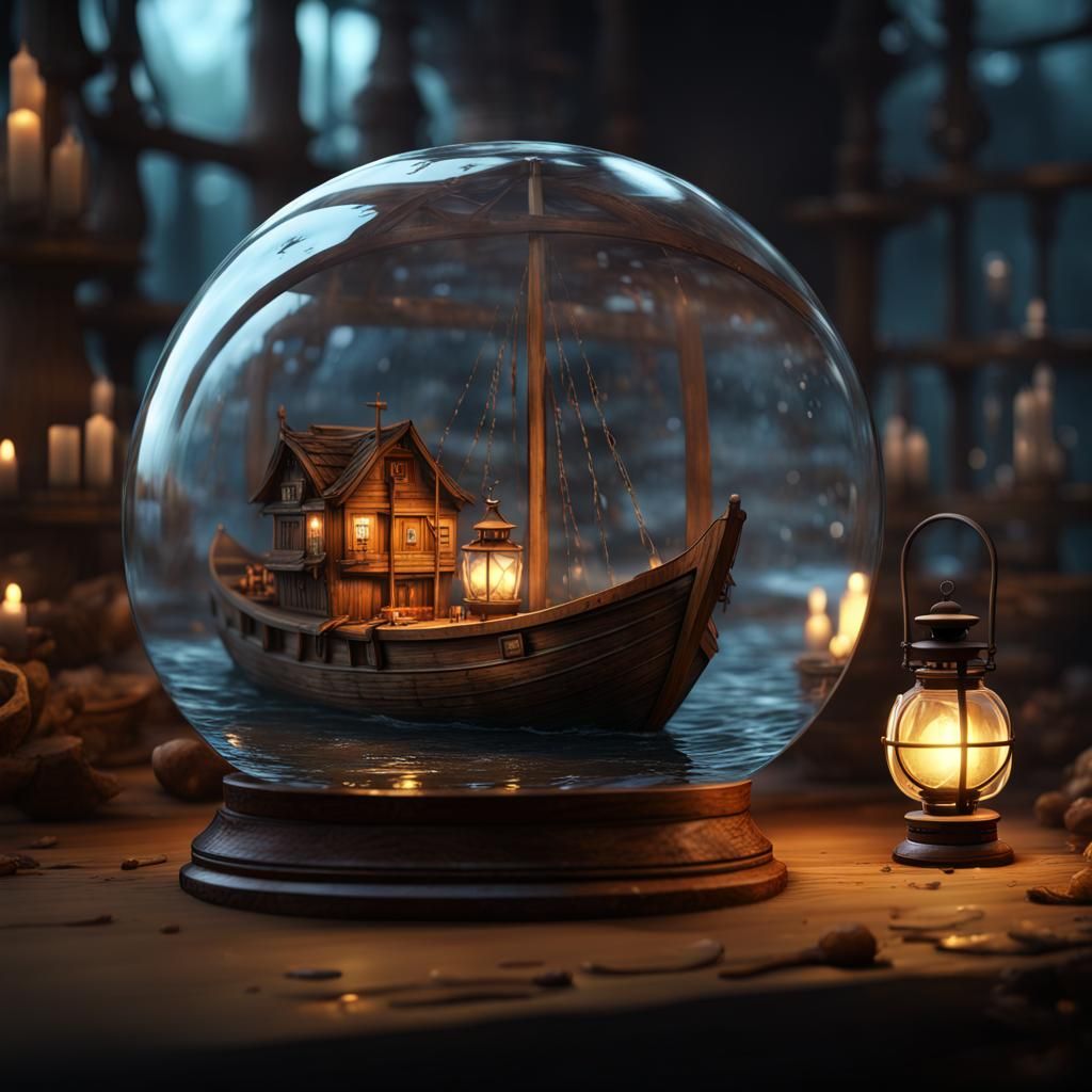 Wooden Ship in Glass Ball: Fantasy Concept Art