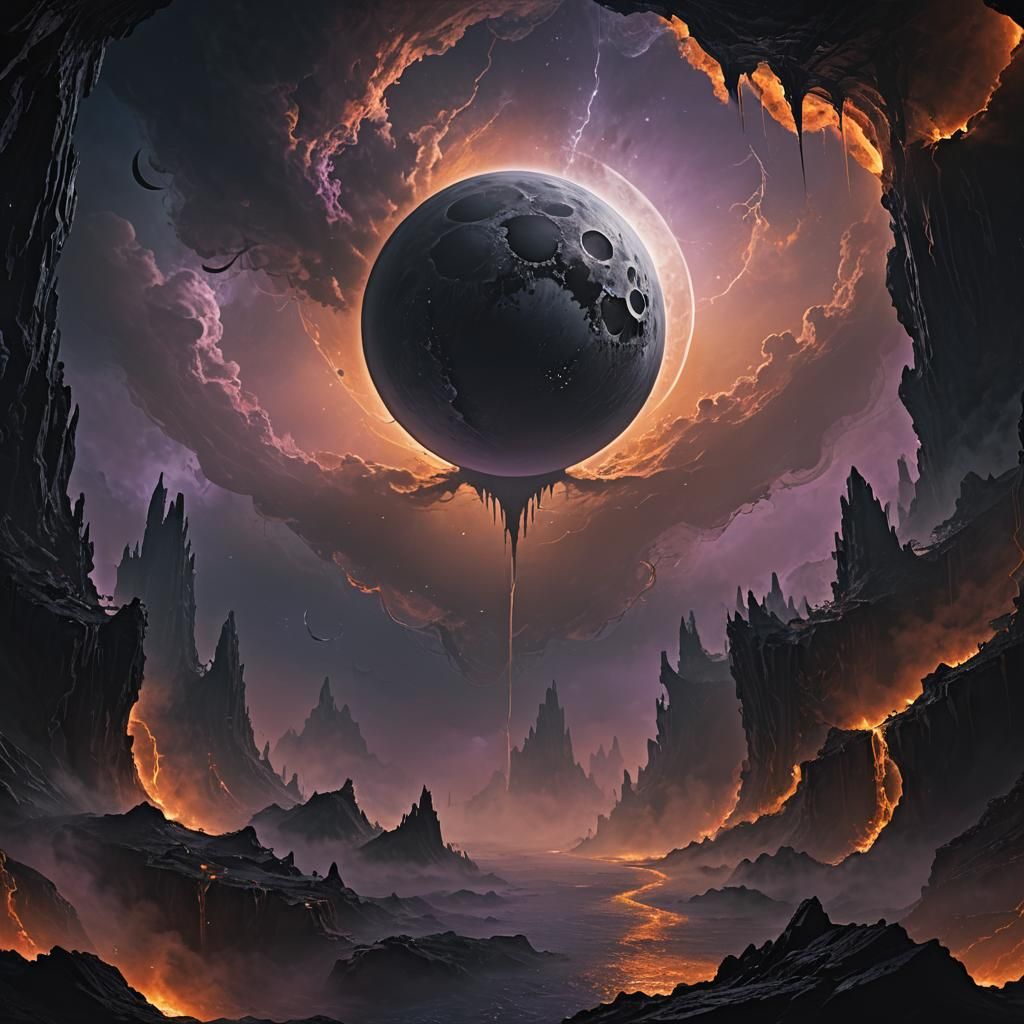 Colossal Abyss Under Black Moon: Fantasy Concept Art